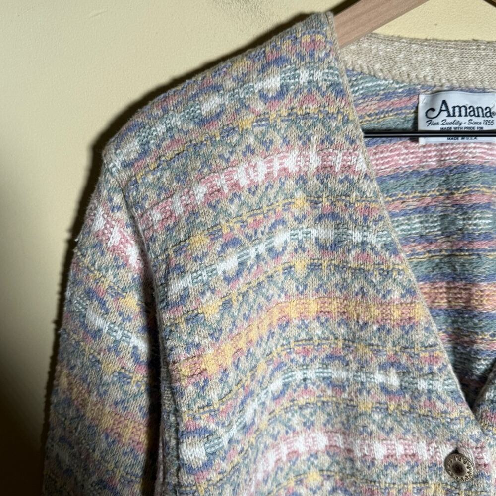 VINTAGE AMANA cottagecore coastal grandma hand knit pastel cardigan S - Picture 6 of 6